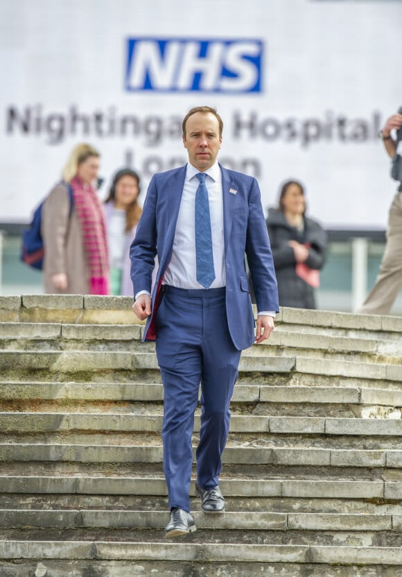 Epidémie de Coronavirus (Covid-19) - Matt Hancock, le secrétaire d'État britannique à la Santé et aux Services sociaux, lors de l'ouverture du NHS Nightingale Hospital au centre ExCel le 3 avril 2020 à Londres, Angleterre. 