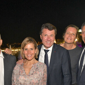 Exclusif - Christian Estrosi, le Maire de Nice, sa femme Laura Tenoudji Estrosi, Louis Negre, le Maire de Cagnes sur Mer, Joseph Segura, le Maire de Saint Laurent du Var, et Philippe Soussi, l'un des élus au conseil départemental, à la soirée après les résultats du second tour des élections régionales et départementales, à Nice, le 27 juin 2021. Renaud Muselier a largement remporté l'élection régionale avec plus de 56% des votes, et tous les binômes des Alpes-Maritimes soutenus par Christian Estrosi ou les LR ont gagné face au RN. © Bruno Bebert/Bestimage