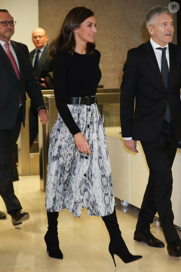 La reine Letizia d'Espagne lors du sommet "Impacto Socioeconomico de los accidentes de trafico con victimas infantiles" à Madrid. Le 12 décembre 2019