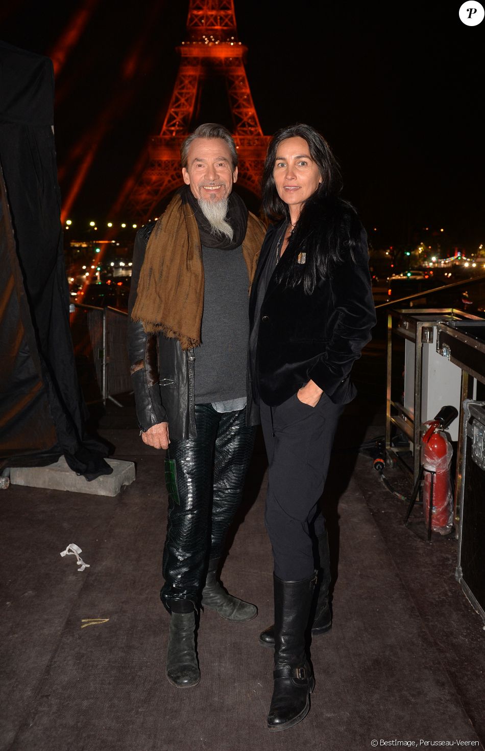 Exclusif - Florent Pagny et sa femme Azucena Caman - Backstage du concert anniversaire des 130 ans de la Tour Eiffel à Paris, qui sera diffusé le 26 octobre sur France 2. Le 2 octobre 2019. © Perusseau-Veeren/ Bestimage