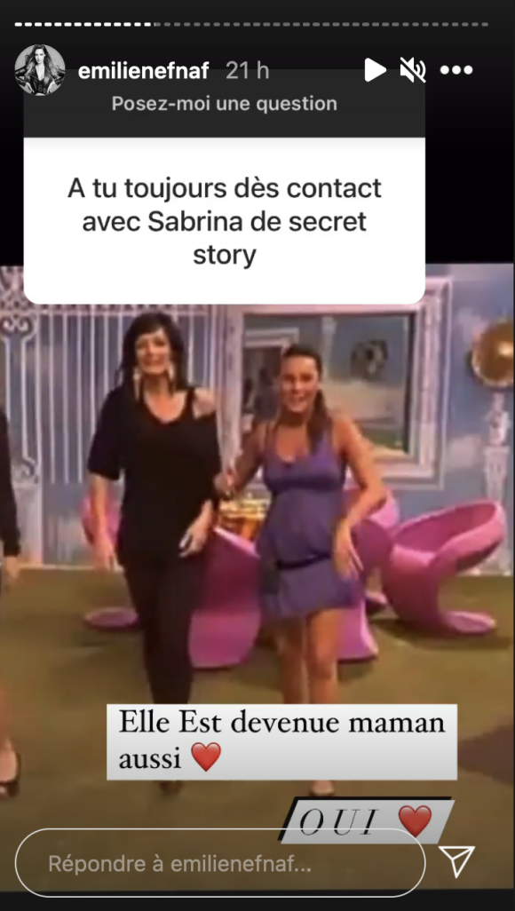 Émilie Nef Naf révèle qu'une ancienne candidate de sa saison de "Secret Story", Sabrina Gerdener, est elle aussi maman - Instagram