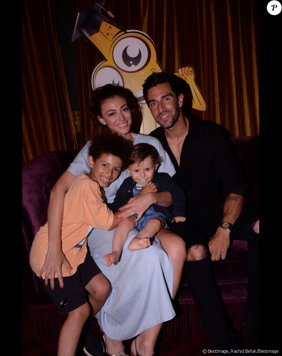 Rachel Legrain-Trapani (Miss France 2007), son compagnon Valentin Leonard et leurs fils Gianni et Andréa lors de la soirée de lancement de l'application Nanaba à l'hôtel Barrière Le Fouquet's de Paris, France, le 18 juin 2021. © Rachid Bellak/Bestimage