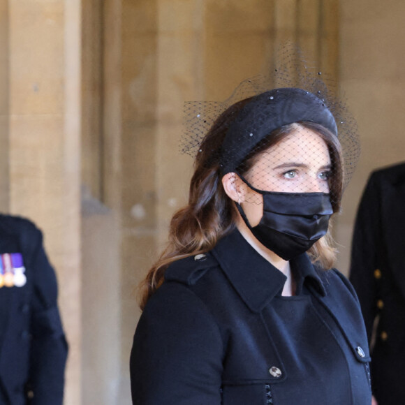 La princesse Eugenie d'York et son mari Jack Brooksbank - Arrivées aux funérailles du prince Philip, duc d'Edimbourg à la chapelle Saint-Georges du château de Windsor, le 17 avril 2021.