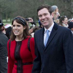 La princesse Eugénie d'York et son mari Jack Brooksbank - La famille royale britannique se rend à la messe de Noël à l'église Sainte-Marie-Madeleine à Sandringham.