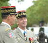 Le général Christophe Abad, gouverneur militaire de Paris, le général François Lecointre, chef d'État-Major des armées et le président de la République française, Emmanuel Macron lors de la cérémonie du 14 juillet sur l'avenue des Champs-Élysées à Paris, France, le 14 juillet 2021. © Eliot Blondet/Pool/Bestimage 