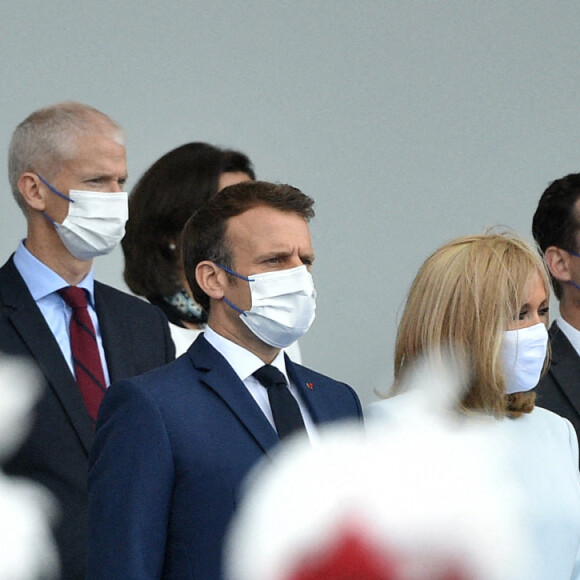 Le président de la République française, Emmanuel Macron, sa femme la Première Dame Brigitte Macron et les membres du gouvernement français lors de la cérémonie du 14 juillet sur la place de la Concorde à Paris, France, le 14 juillet 2021. © Eliot Blondet/Pool/Bestimage