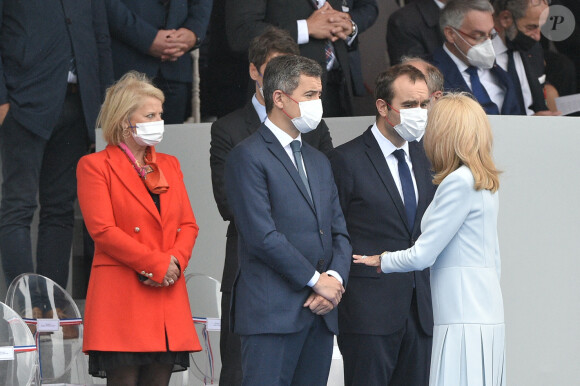 La Première Dame Brigitte Macron et Gérald Darmanin, ministre de l'Intérieur lors de la cérémonie du 14 juillet sur la place de la Concorde à Paris, France, le 14 juillet 2021. © Eliot Blondet/Pool/Bestimage