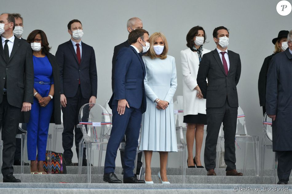 Le Premier ministre, Jean Castex, le président de la République française, Emmanuel Macron, sa femme la Première Dame Brigitte Macron, et les membres du gouvernement français lors de la cérémonie du 14 juillet sur la place de la Concorde à Paris, France, le 14 juillet 2021. © Eliot Blondet/Pool/Bestimage