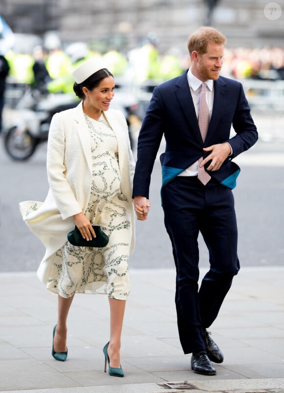 Meghan Markle, duchesse de Sussex (enceinte de son fils Archie) et le prince Harry, duc de Sussex - Arrivée de la famille royale britannique à la messe en l'honneur de la journée du Commonwealth à l'abbaye de Westminster à Londres, le 11 mars 2019.