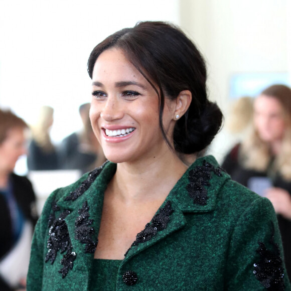 Meghan Markle la duchesse de Sussex (enceinte de son fils Archie) à une activité jeunesse le Jour du Commonwealth à la Maison du Canada à Londres.