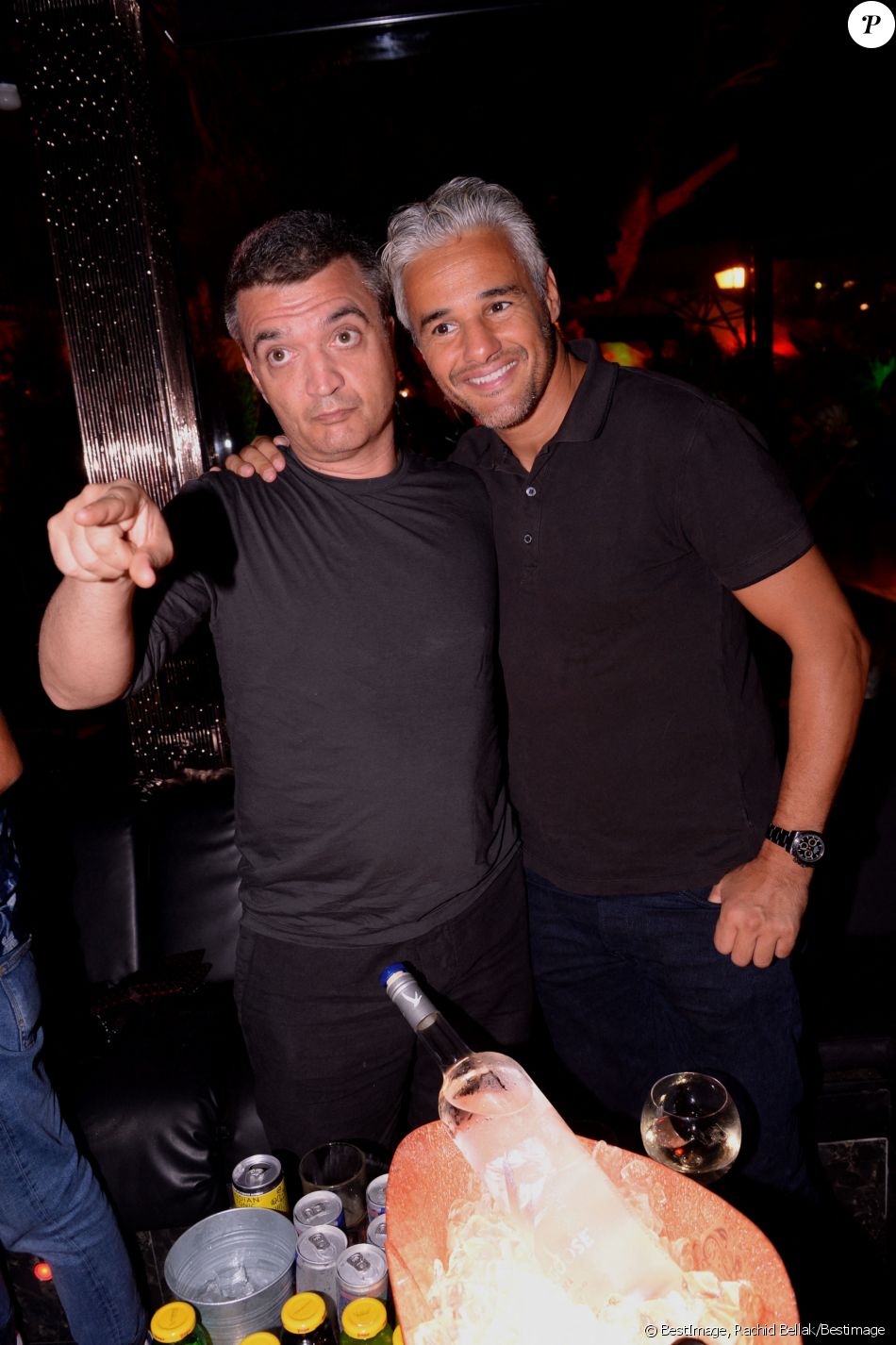 Exclusif - Thomas Langmann et Farid Khider - Les stars se succèdent au VIP Room à Saint-Tropez au mois de juillet 2019. © Rachid Bellak/Bestimage