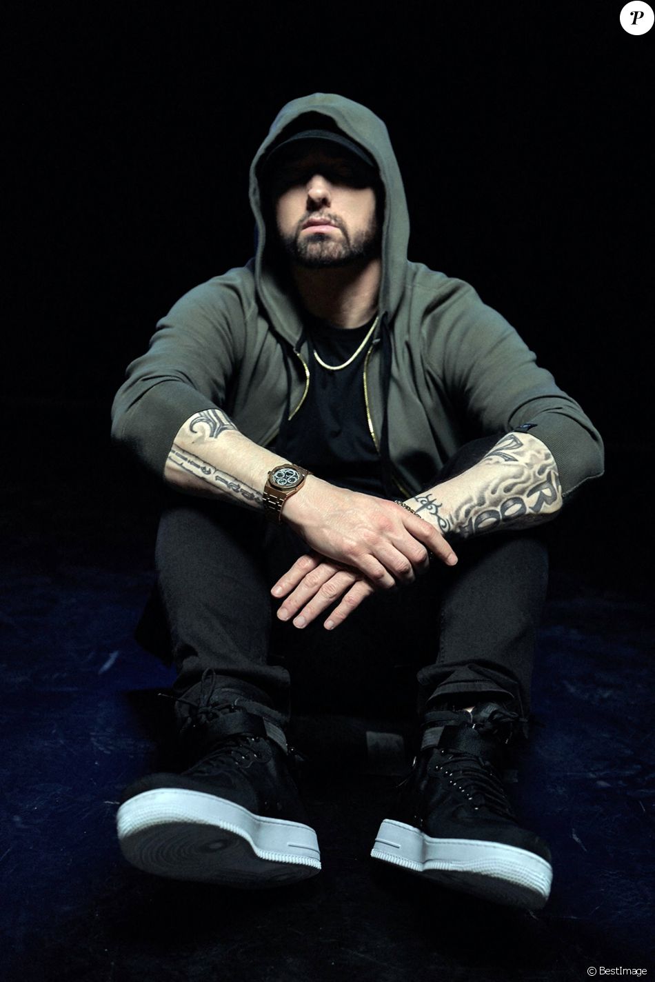 Eminem pose pour la nouvelle campagne de la marque Rag & Bone. Le 9 juillet 2018.