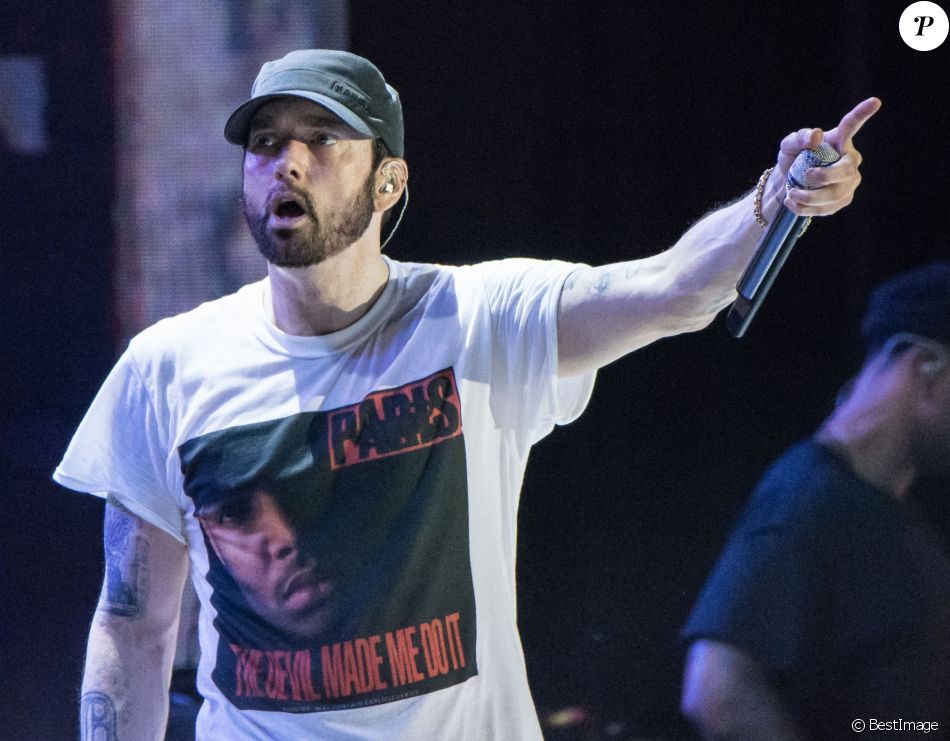 Eminem en concert lors du festival "Bonnaroo Music and Arts" à Manchester, le 17 juin 2018.