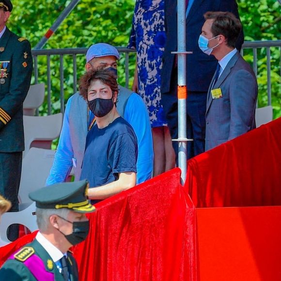 La princesse Delphine de Saxe Cobourg et son mari James O'Hare assistent à la Fête nationale belge, le 21 juillet 2021, en présence du roi Philippe et de la reine Mathilde de Belgique et du prince Laurent de Belgique.