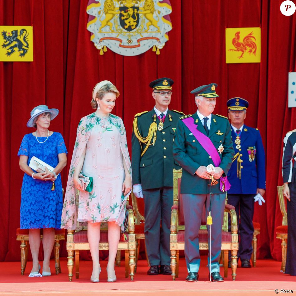 Le roi Philippe et son épouse la reine Mathilde lors de la Fête nationale belge, le 21 juillet 2021, en présence du roi Philippe et de la reine Mathilde de Belgique.