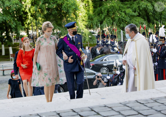 Le roi Philippe, son épouse la reine Mathilde et leur fille la princesse Elisabeth - La famille royale belge assiste à la cérémonie du "Te Deum" à la cathédrale des Saints Michel et Gudule à Bruxelles, à l'occasion de la Fête nationale belge, le 21 juillet 2021.