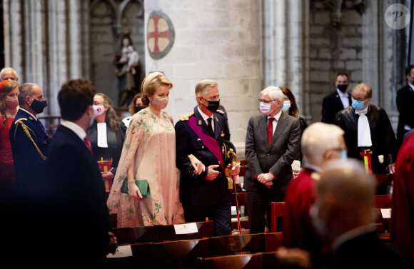 Le Roi Philippe de Belgique, la Reine Mathilde de Belgique - La famille royale belge assiste à la cérémonie du "Te Deum" à la cathédrale des Saints Michel et Gudule à Bruxelles, à l'occasion de la Fête nationale belge, le 21 juillet 2021.