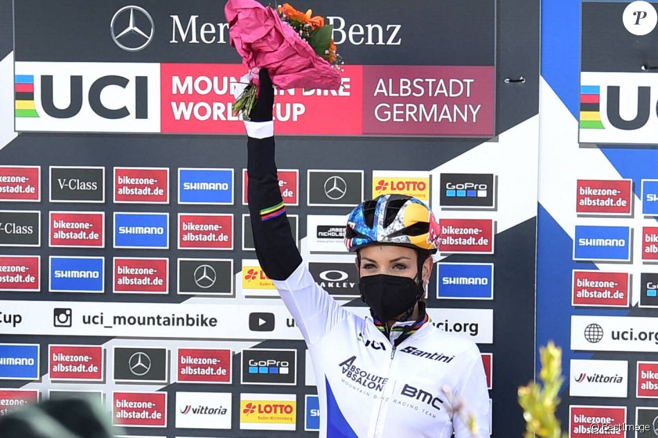 Coupe du monde de VTT à Albstadt en Allemagne : La française Pauline Ferrand-Prévot remporte l'épreuve de short-track à Albstadt le 7 mai 2021. © Imago / Panoramic / Bestimage