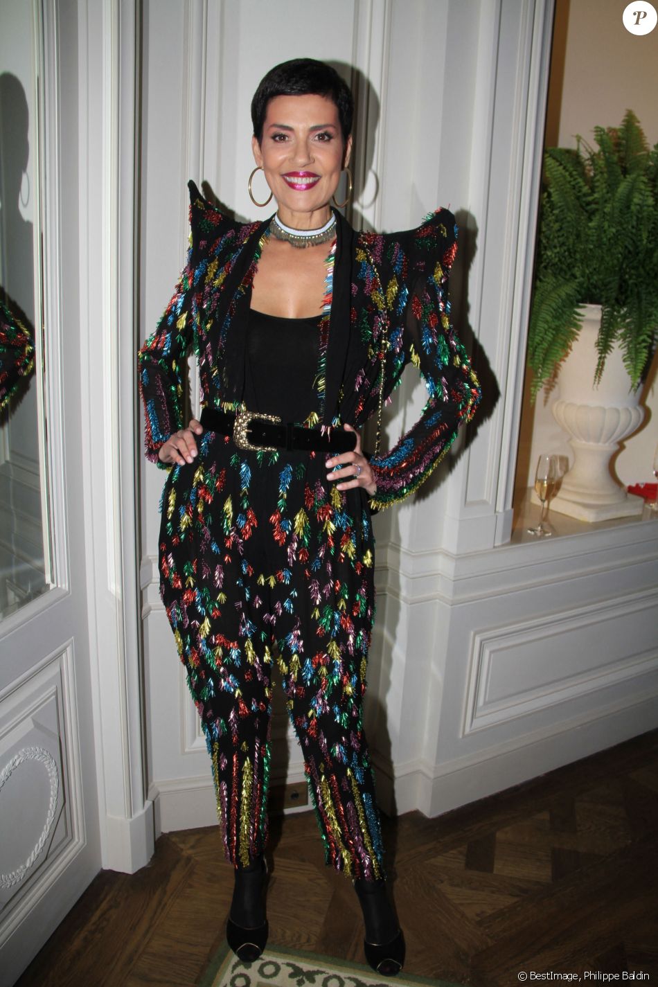 Cristina Cordula (ensemble Jean-Paul Gaultier) lors du cocktail à l'occasion du "Rallye Le Vendôme 80" au profit de l'Institut du Cerveau et de la Moelle épinière à l'Hôtel Ritz à Paris, France, le 7 juin 2019. © Philippe Baldini/Bestimage