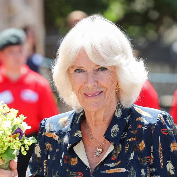 Camilla Parker Bowles, la duchesse de Cornouailles visite la cathédrale d'Exeter à Devon, le 19 juillet 2021.