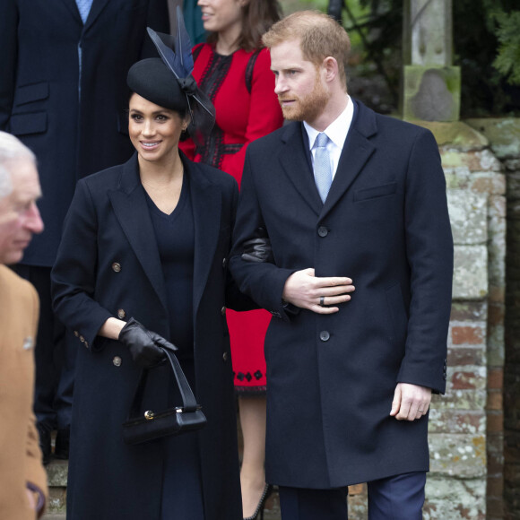 Le prince Harry, duc de Sussex, Meghan Markle, duchesse de Sussex assistent à la messe de Noël à Sandringham le 25 décembre 2018.