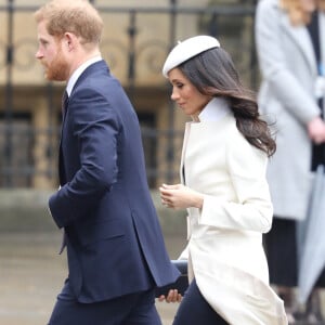 Le prince Harry et sa fiancée Meghan Markle à son arrivée à la cérémonie du Commonwealth en l'abbaye Westminster à Londres. Le 12 mars 2018