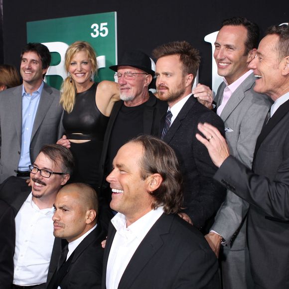 Vince Gilligan, RJ Mitte, Bryan Cranston, Laura Fraser, Bob Odenkirk, Anna Gunn et Aaron Paul à l'avant-première de la série "Breaking Bad" à Culver City, le 25 juillet 2013.