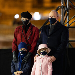 Le prince Albert II de Monaco, sa femme la princesse Charlene et leurs enfants le prince héréditaire Jacques et la princesse Gabriella durant la célébration de la Sainte Dévote, Sainte patronne de Monaco, à Monaco le 26 janvier 2021. © Olivier Huitel / Pool Monaco /Bestimage
