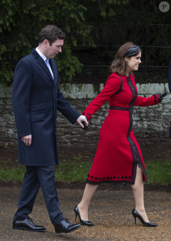La princesse Eugenie d'York et son mari Jack Brooksbank - La famille royale assiste à la messe de Noël à Sandringham le 25 décembre 2018.
