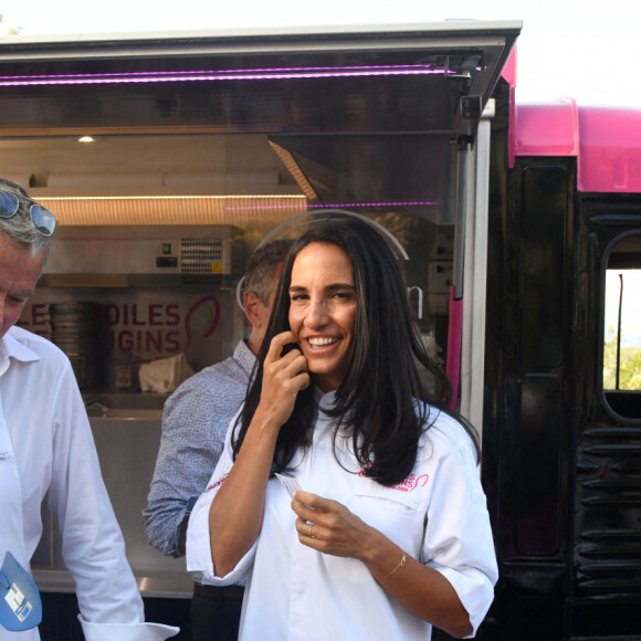 Franck Dubosc, son épouse Danièle le chef libanais Joe Barza durant la 1ère journée du Liban à Mougins, le 1er août 2021. © Bruno Bebert/Bestimage