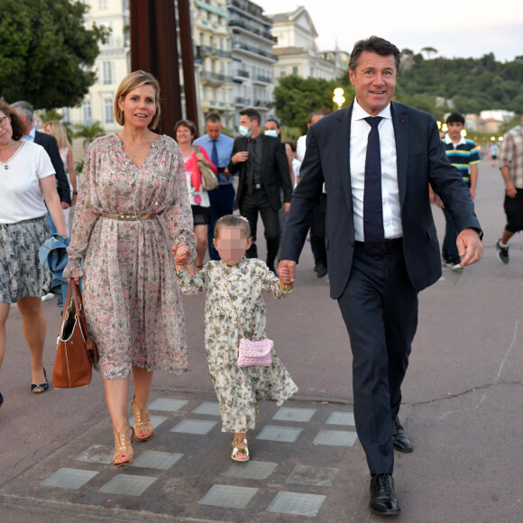 Christian Estrosi et sa femme Laura Tenoudji avec leur fille Bianca - Soirée après les résultats du second tour des élections régionales et départementales, à Nice, le 27 juin 2021. © Bruno Bebert/Bestimage