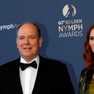 Amandine Petit (Miss France 2021), le prince Albert II de Monaco, Audrey Fleurot, Sylvie Tellier lors du photocall de la cérémonie des Nymphes d'Or du 60ème festival de télévision de Monte Carlo au Grimaldi Forum à Monaco le 22 juin 2021.Cette année, beaucoup de lauréats seront présents en hologramme à cause des restrictions sanitaires © Claudia Albuquerque / Bestimage