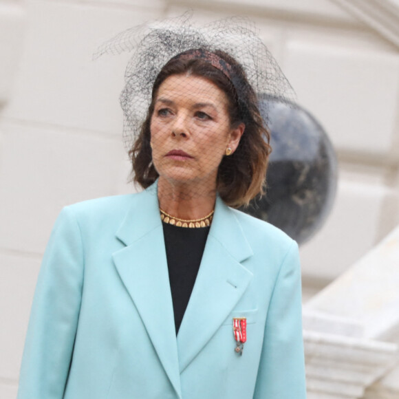La princesse Caroline de Hanovre, la princesse Charlène de Monaco, la princesse Stéphanie de Monaco, Le prince Albert II de Monaco - La famille princière de Monaco dans la cour du palais lors de la fête Nationale monégasque à Monaco le 19 novembre 2019. © Olivier Huitel/Pool Monaco/Bestimage