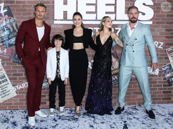 Alexander Ludwig, Roxton Garcia, Alison Luff, Kelli Berglund, Stephen Amell à l'avant-première de la nouvelle série "Heels" à Los Angeles, le 10 août 2021.