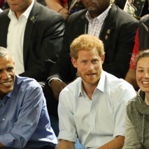 Joe Biden, Jill Biden, Barack Obama et le prince Harry dans les tribunes des Invictus Games 2017 à Toronto, le 29 septembre 2017.