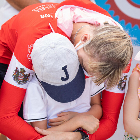 La princesse Charlène de Monaco avec ses enfants le prince Jacques de Monaco, marquis des Baux et la princesse Gabriella de Monaco, comtesse de Carladès - La famille princière de Monaco au départ de la 3ème édition de la course "The Crossing : Calvi-Monaco Water Bike Challenge". Calvi, le 12 septembre 2020. © Olivier Huitel/Pool Monaco/Bestimage