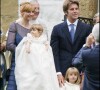 Baptême de la princesse Luisa de Savoie avec son père le prince Emmanuel Philibert de Savoie, sa mère l'actrice Clotilde Courau et sa soeur la princesse Vittoria, à Gstaad (en Suisse) en 2007. 