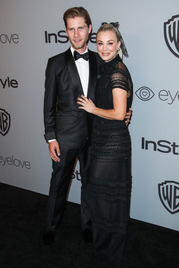 Mariage - Kaley Cuoco s'est mariée - Karl Cook et sa fiancée Kaley Cuoco - People à la soirée "InStyle and Warner Bros. Pictures Golden Globe Awards" à Beverly Hills. Le 7 janvier 2018