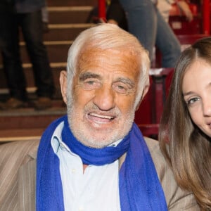 Exclusif - Jean-Paul Belmondo et sa petite fille Annabelle - Concert de Johnny Hallyday au POPB de Bercy à Paris. Le 15 juin 2013.