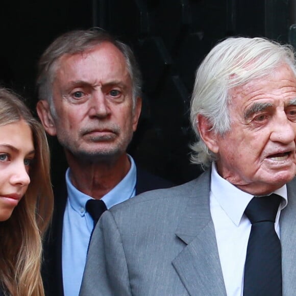 Jean-Paul Belmondo et sa fille Stella - Obsèques de Charles Gérard en la cathédrale arménienne Saint-Jean-Baptiste de Paris le 25 septembre 2019.