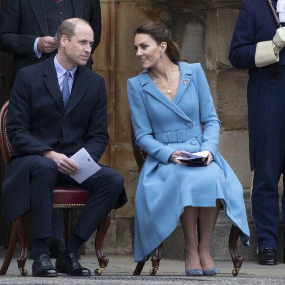 Le prince William, duc de Cambridge et Kate Catherine Middleton, duchesse de Cambridge, lors de l'événement "Beating of the Retreat (Cérémonie de la Retraite)" au palais de Holyroodhouse à Edimbourg. Le 27 mai 2021