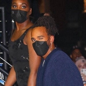 Lewis Hamilton arrive à l'after-party de Rihanna après la soirée du Met Gala 2021 à New York, le 13 septembre 2021.