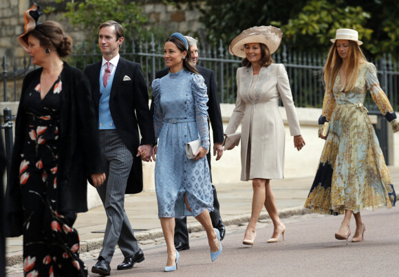 Pippa Middleton et son mari James Matthews, Carole et Michael Middleton, Alizée Thevenet au mariage de Lady Gabriella Windsor à Windsor, le 18 mai 2019.