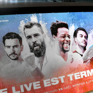 Exclusif - - Benoît Paire, Gaël Monfils, Domingo (Pierre Alexis Bizot) et Zerator (Adrien Nougaret) deux streamers se rencontrent lors d'un match de tennis à Roland Garros, Paris le 18 septembre 2021. © Veeren/Bestimage