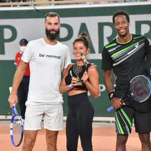 Exclusif - Benoît Paire et sa compagne Julie Bertin, Gaël Monfils - Benoît Paire, Gaël Monfils, Domingo (Pierre Alexis Bizot) et Zerator (Adrien Nougaret) deux streamers se rencontrent lors d'un match de tennis à Roland Garros, Paris le 18 septembre 2021. © Veeren/Bestimage