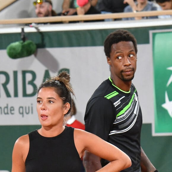 Exclusif - Gaël Monfils et Julie Bertin - Benoît Paire, Gaël Monfils, Domingo (Pierre Alexis Bizot) et Zerator (Adrien Nougaret) deux streamers se rencontrent lors d'un match de tennis à Roland Garros, Paris le 18 septembre 2021. © Veeren/Bestimage