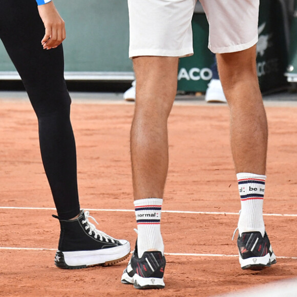 Exclusif - Benoît Paire et sa compagne Julie Bertin - Benoît Paire, Gaël Monfils, Domingo (Pierre Alexis Bizot) et Zerator (Adrien Nougaret) deux streamers se rencontrent lors d'un match de tennis à Roland Garros, Paris le 18 septembre 2021. © Veeren/Bestimage