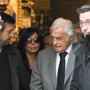 Carlos Sotto Mayor, Jean-Paul Belmondo - Obsèques de Charles Gérard en la cathédrale arménienne Saint-Jean-Baptiste de Paris. Le 26 septembre 2019.