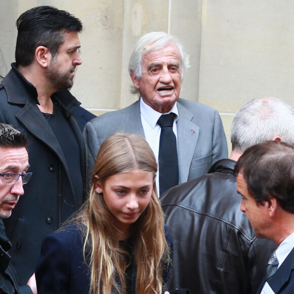 Carlos Sotto Mayor, Jean-Paul Belmondo et sa fille Stella - Obsèques de Charles Gérard en la cathédrale arménienne Saint-Jean-Baptiste de Paris le 25 septembre 2019.