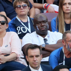 Fayza Lamari (mère de Kylian Mbappé), Wilfried Mbappé (père de Kylian Mbappé) (Parents de Mbappe) - Célébrités dans les tribunes lors du match de coupe du monde opposant la France au Danemark au stade Loujniki à Moscou, Russia, le 26 juin 2018. Le match s'est terminé par un match nul 0-0. © Cyril Moreau/Bestimage